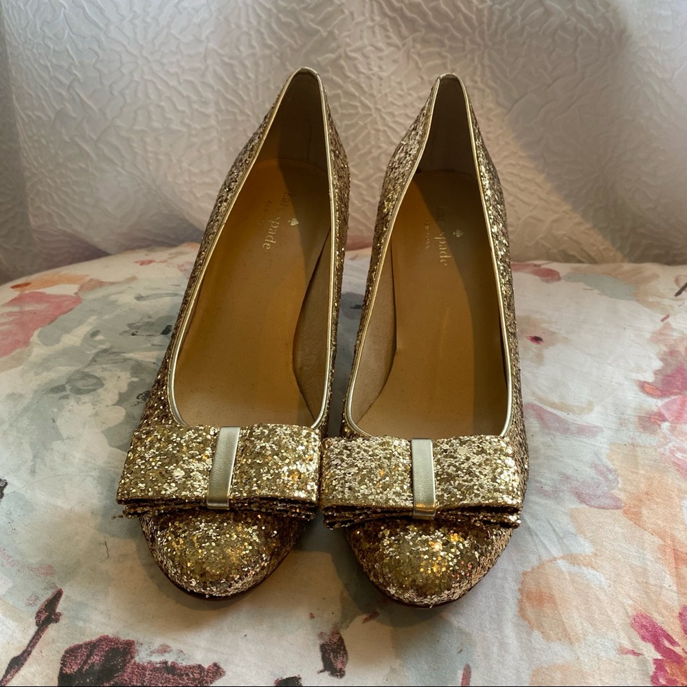 Kate Spade Gold Glitter Bow Pumps Size 9